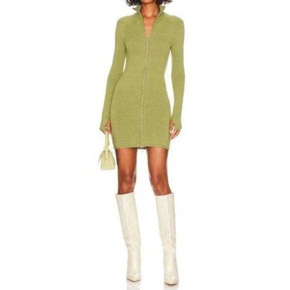 Song of Style Olive Green‎ Knit Mini Dress Long Sleeve Full Zip Up Sz S - Picture 2 of 10